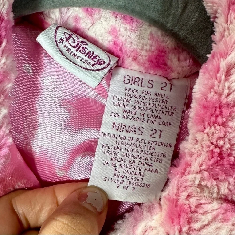 Disney Princess pink checkered faux fur button up coat size 2T